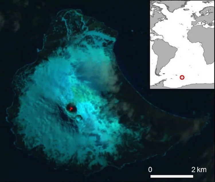 Спутниковое изображение показывает выброс пара вулканом Маунт Майкл