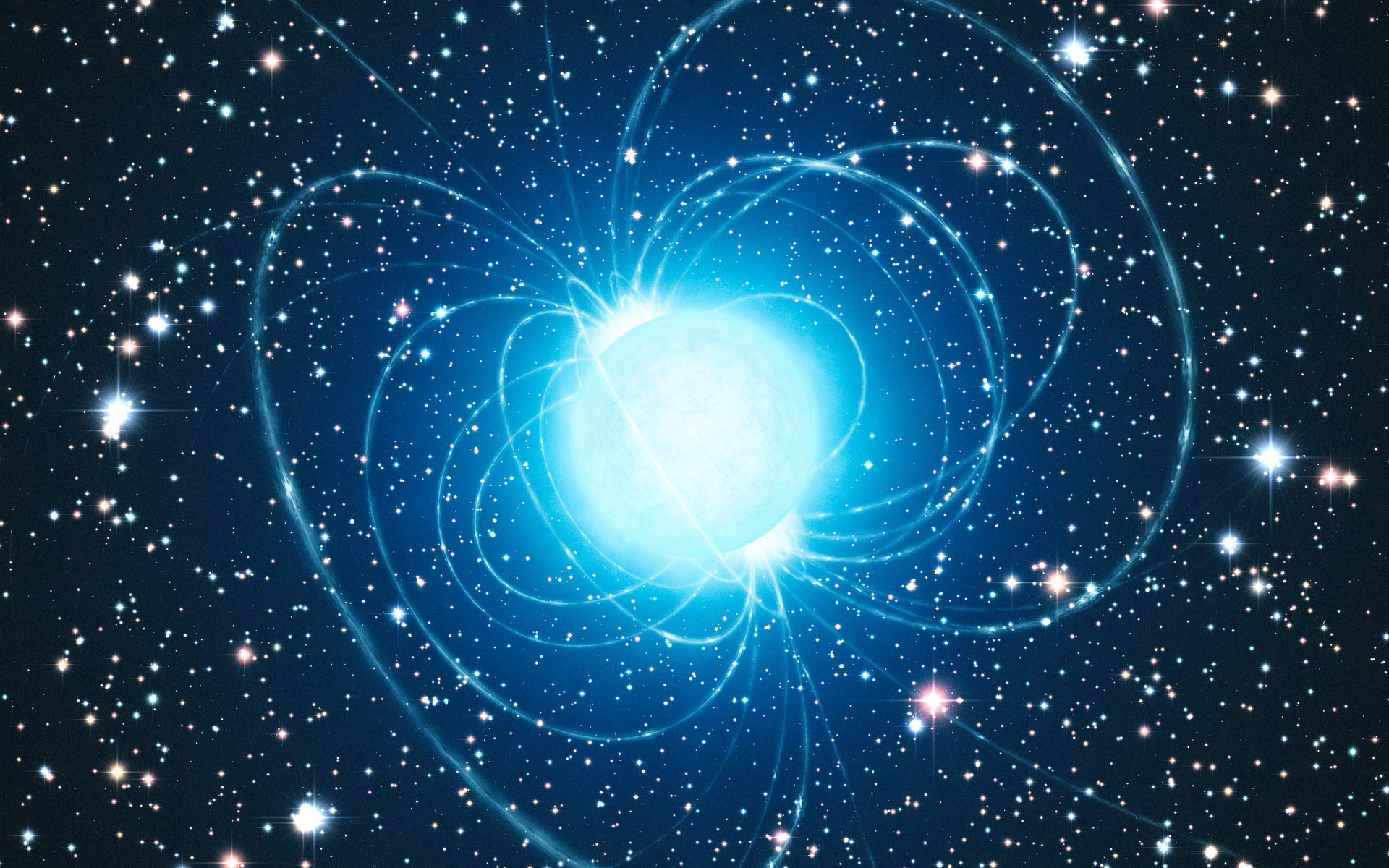 Магнетар (нейтронная звезда, обладающая исключительно сильным магнитным полем) в представлении художника.