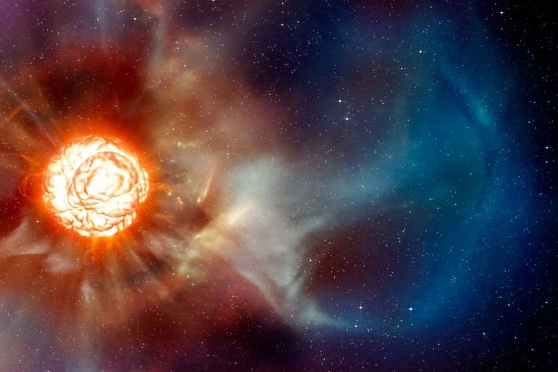 Это представление художника показывает супергигантскую звезду Бетельгейзе в том виде, в каком она была открыта благодаря различным современным технологиям ESO, которые позволили получить самые четкие из когда-либо виденных изображений сверхгигантской звезды Бетельгейзе.