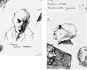 Рис. 2. И.П. Шаскольский. Дружеские шаржи Л.С. Клейна середины 1960-х гг. (Личный архив Л.С. Клейна.)